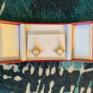 Genuine pearl and stone drop earrings